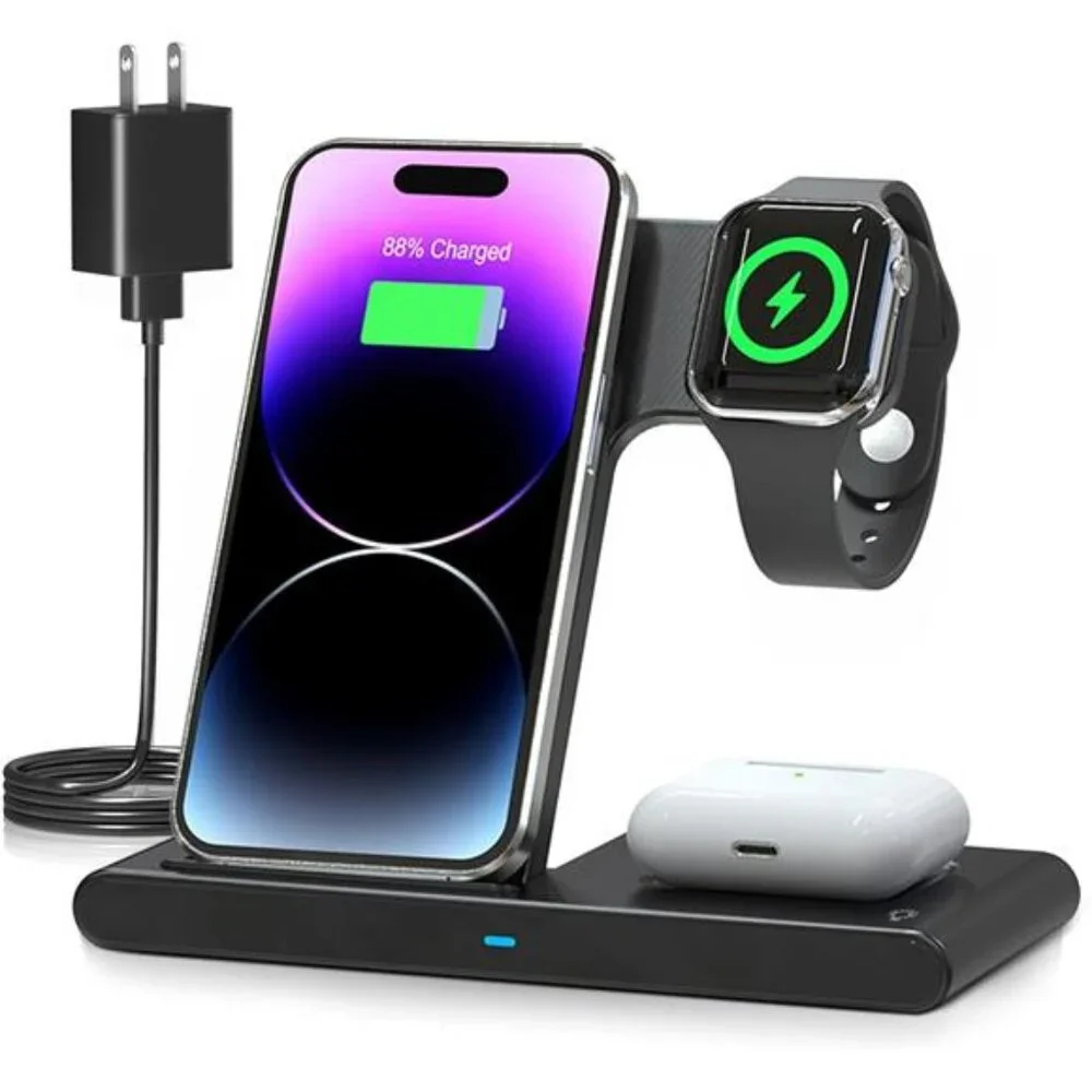 Wireless Charger iPhone Charging Station: 3 in 1 Charger Stand Multiple Devices